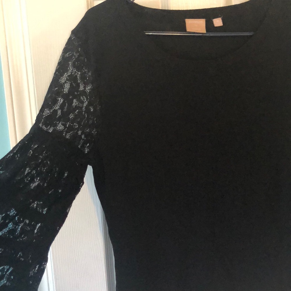 Black sweater with lace bell sleeves